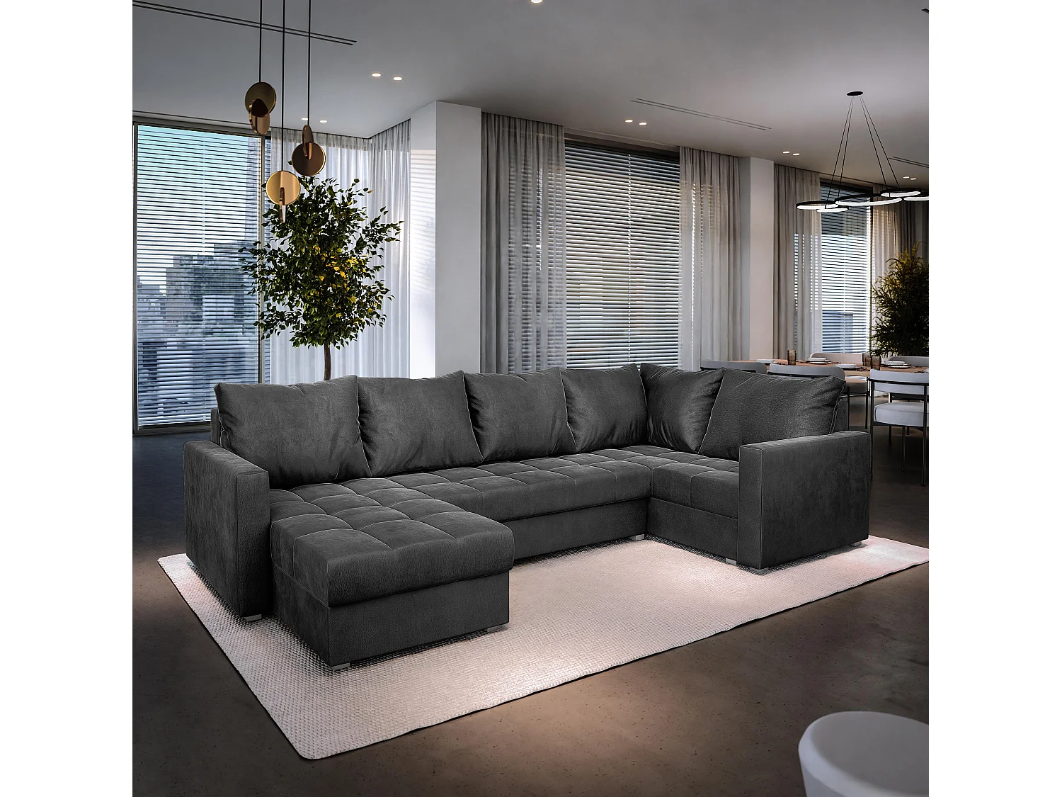 Canapé d'angle LORIVO Gris en peluche avec fonction de couchage