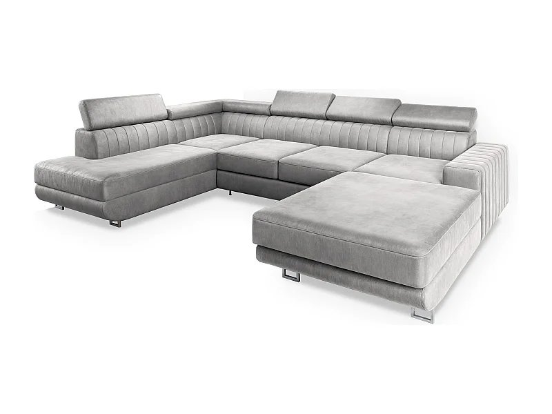 Canapé d'angle SIENA Gris clair en velours avec fonction de couchage