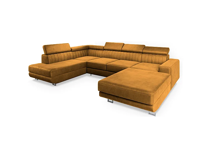 Canapé d'angle SIENA Jaune en velours avec fonction de couchage