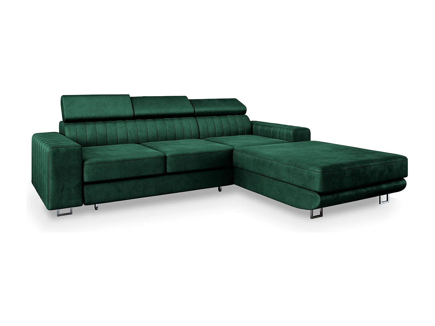 Canapé d'angle NOTO Vert Sapin en velours avec fonction de couchage