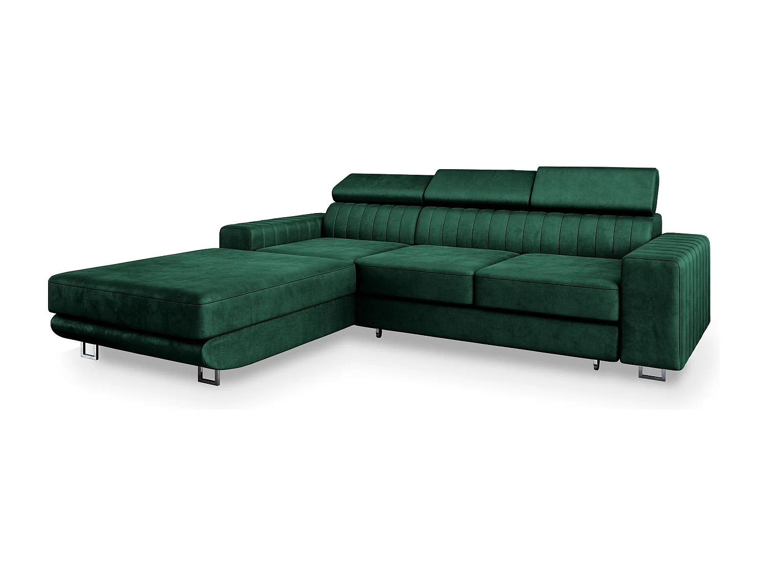 Canapé d'angle NOTO Vert Sapin en velours avec fonction de couchage