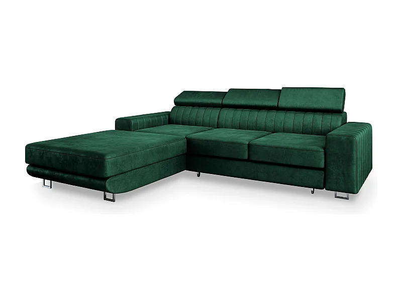 Hoekbank NOTO van fluweel met slaapfunctie Grün