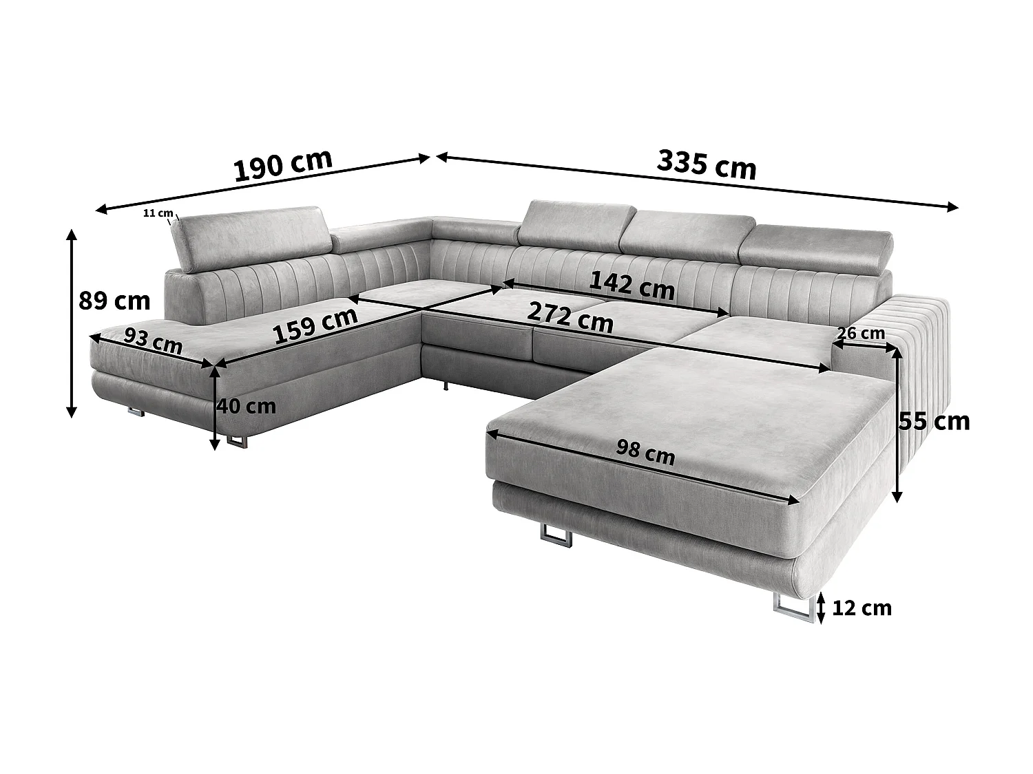 Canapé d'angle SIENA Beige en velours avec fonction de couchage