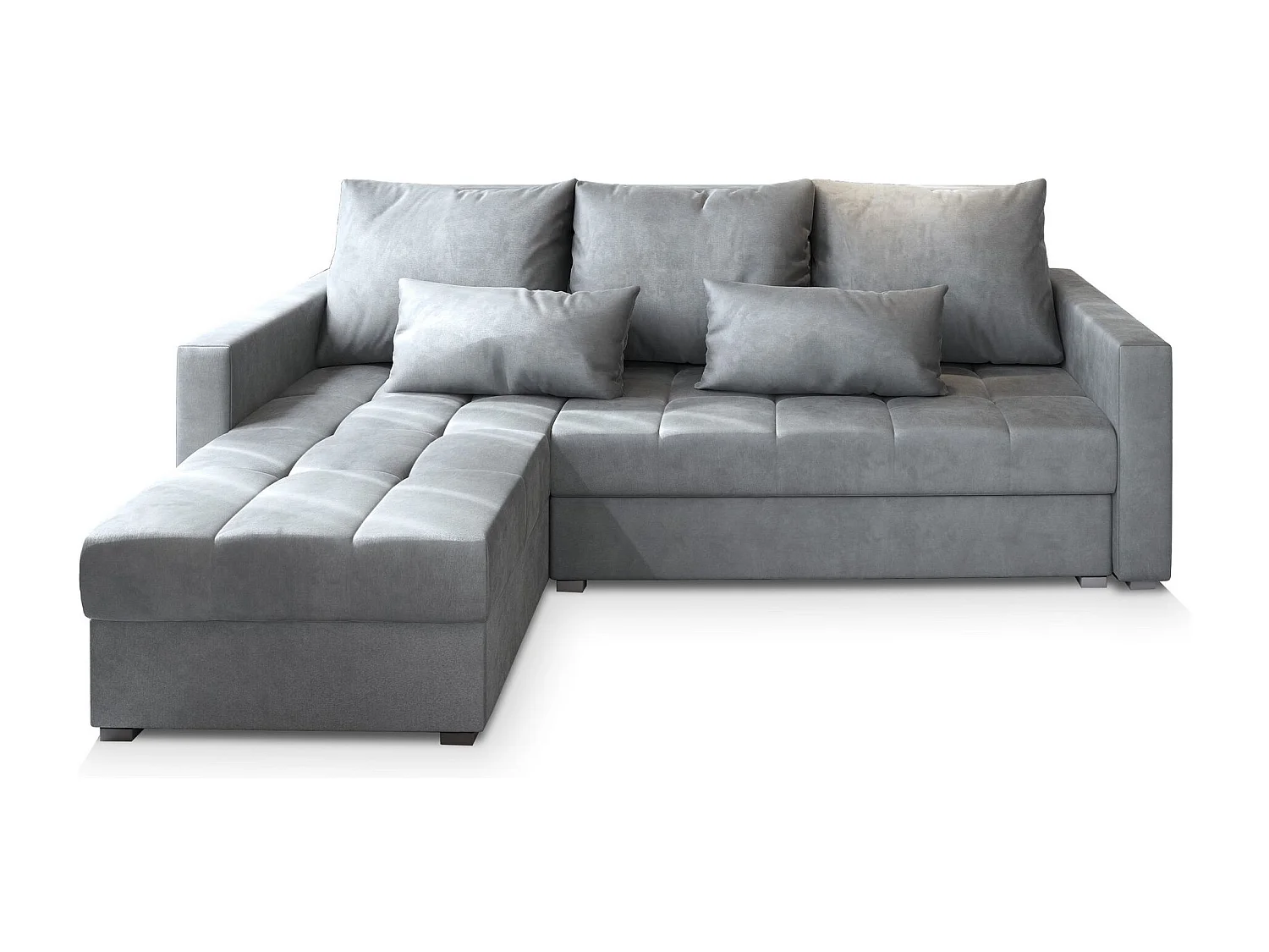 Canapé d'angle KOS Gris clair en velours avec fonction de couchage