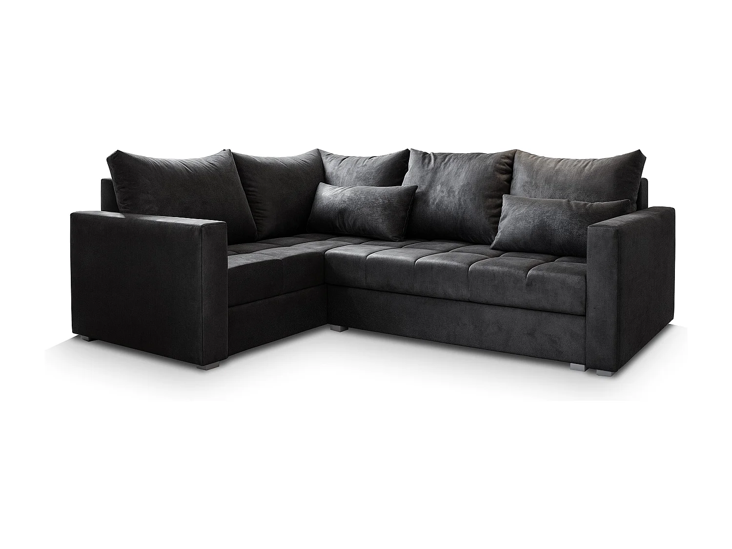 Canapé d'angle LIRENO Noir en peluche avec fonction de couchage