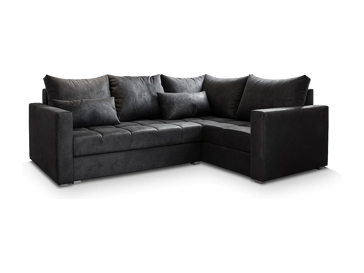 Canapé d'angle LIRENO Noir en peluche avec fonction de couchage