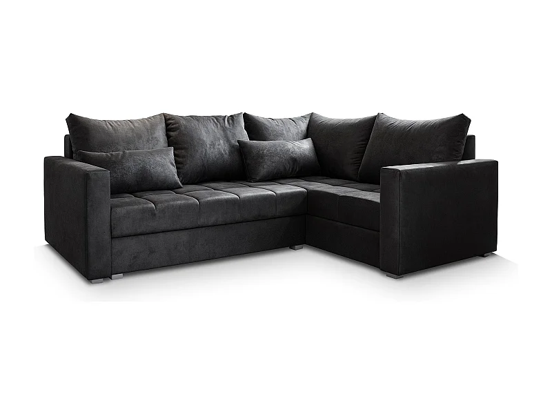 Canapé d'angle LIRENO Noir en peluche avec fonction de couchage