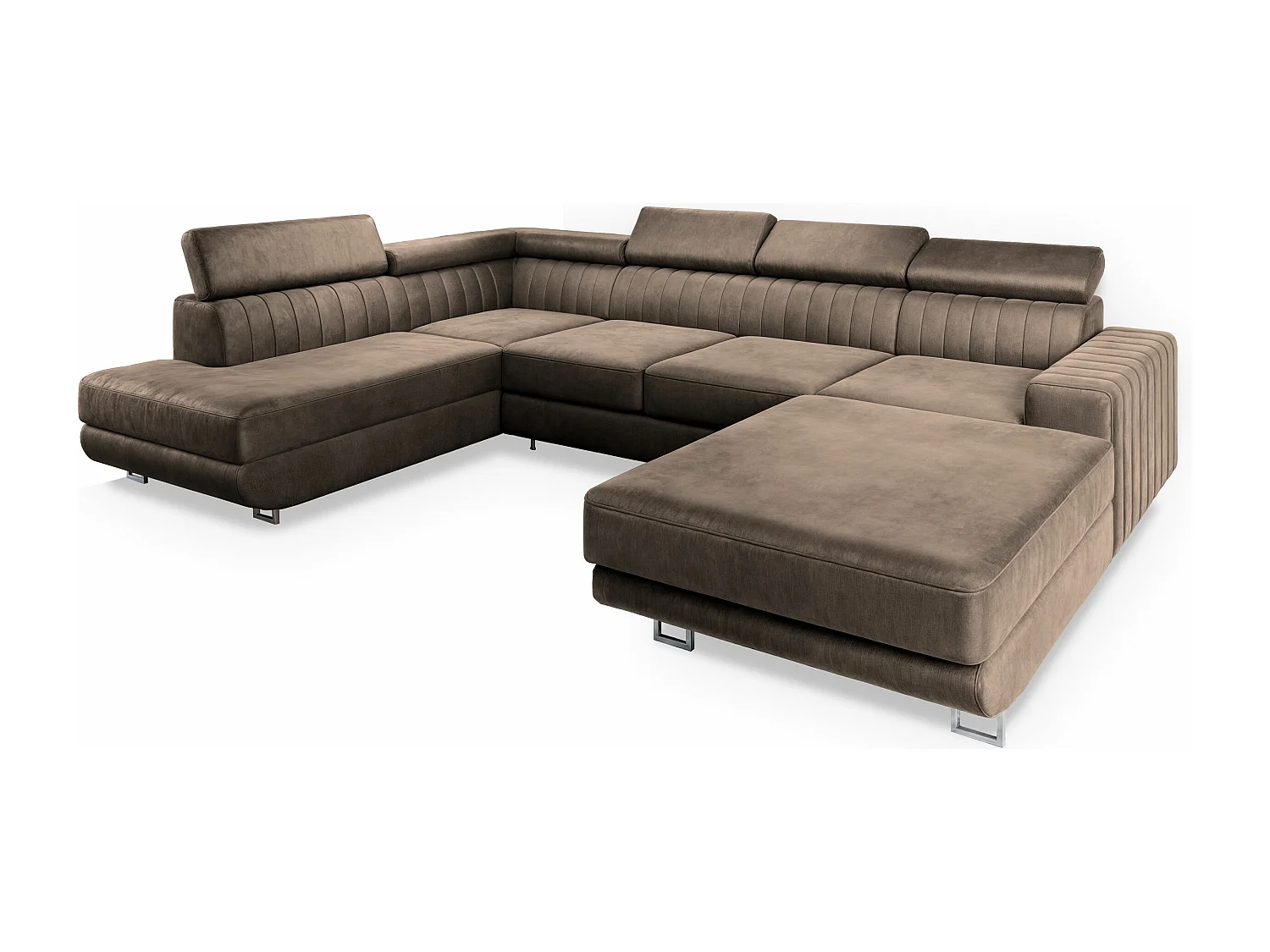 Canapé d'angle SIENA Beige en velours avec fonction de couchage