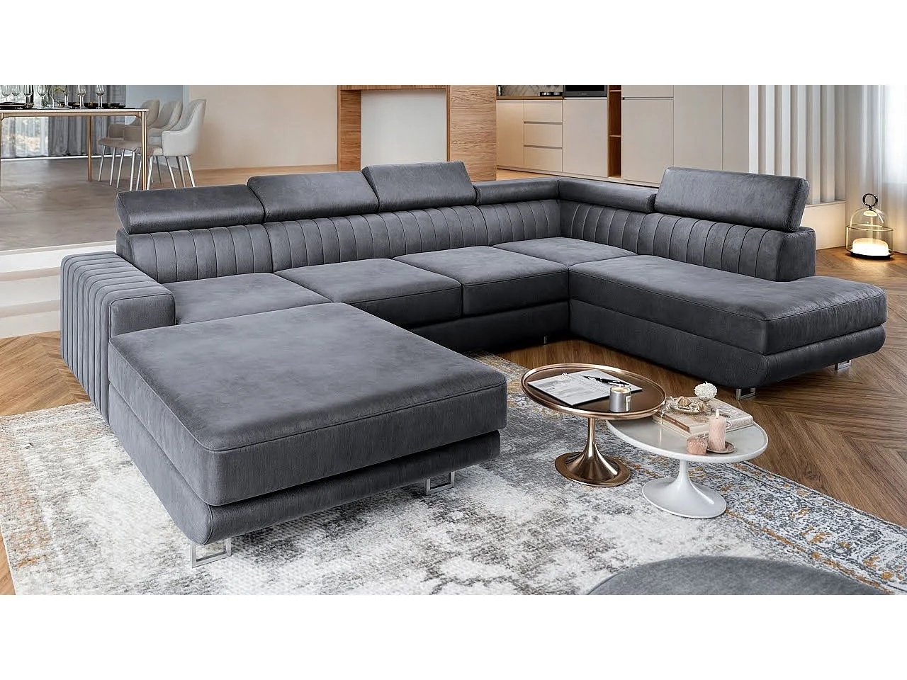 Hoekbank SIENA van fluweel met slaapfunctie Beige