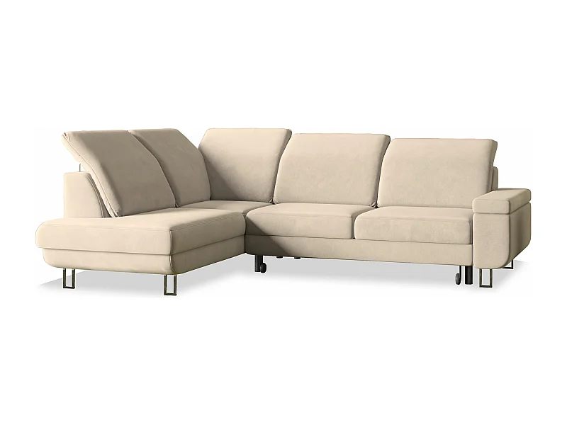 Canapé d'angle LERMA Crème en velours avec fonction de couchage