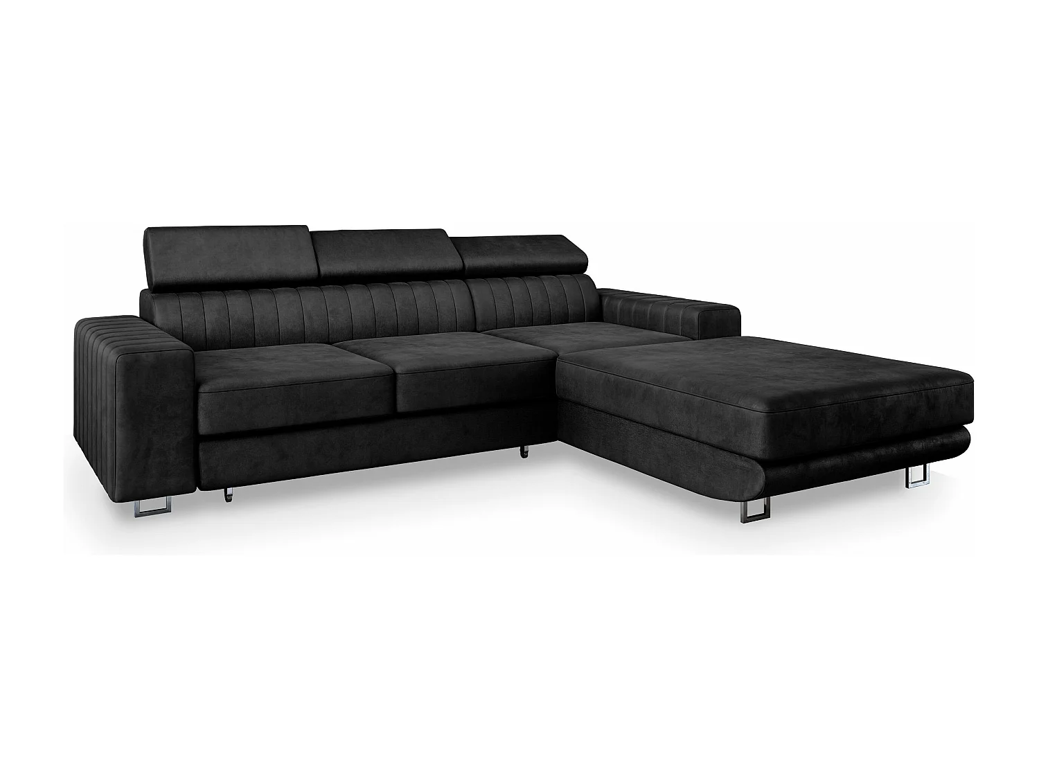 Canapé d'angle NOTO Noir en velours avec fonction de couchage