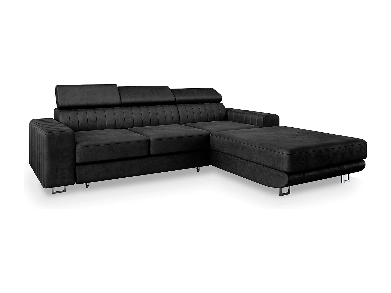 Canapé d'angle NOTO Noir en velours avec fonction de couchage