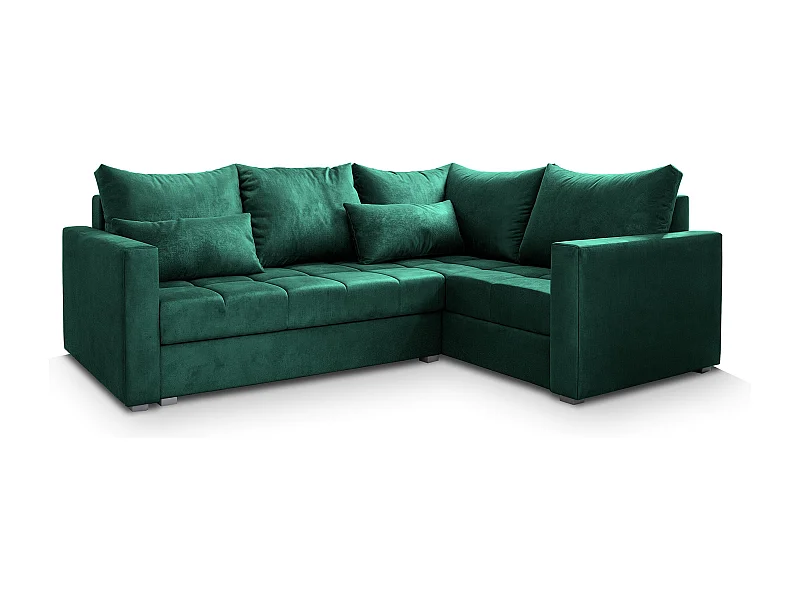 Canapé d'angle LIRENO Vert Sapin en peluche avec fonction de couchage