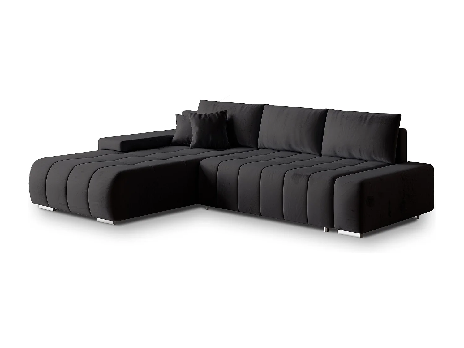 Canapé d'angle ALESE Noir en velours avec fonction de couchage