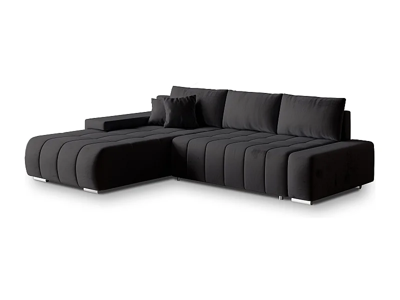 Canapé d'angle ALESE Noir en velours avec fonction de couchage