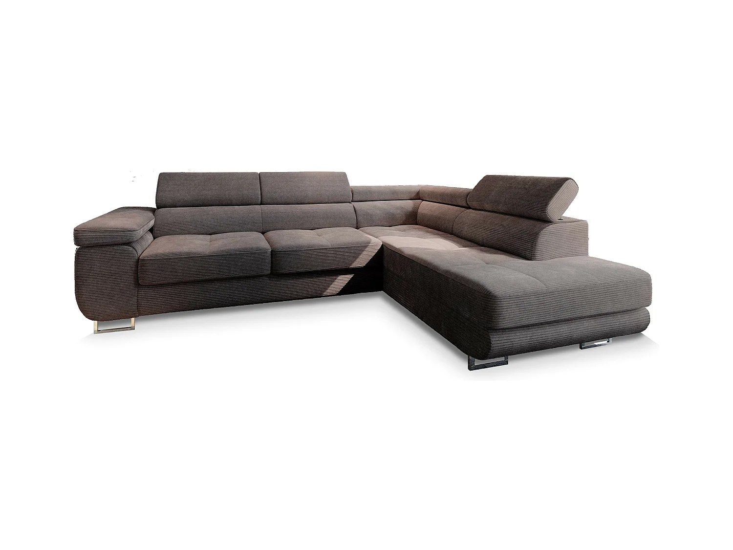 Canapé d'angle APIRO Marron en velours côtelé avec fonction de couchage