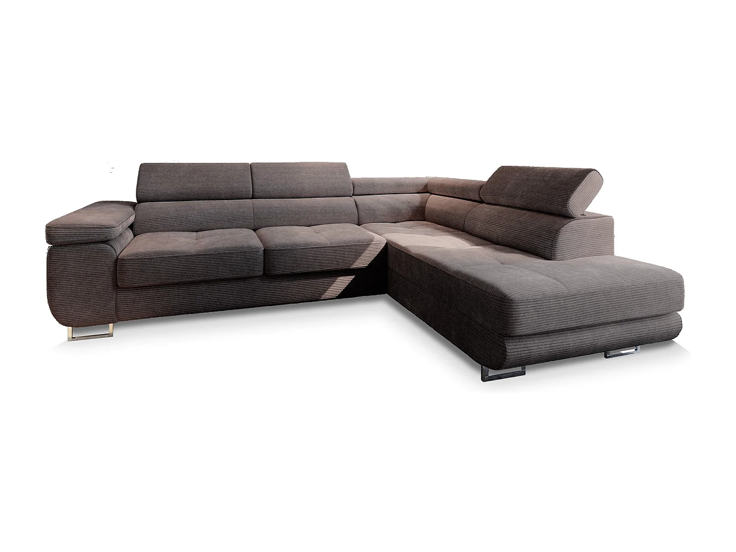 Canapé d'angle APIRO Marron en velours côtelé avec fonction de couchage