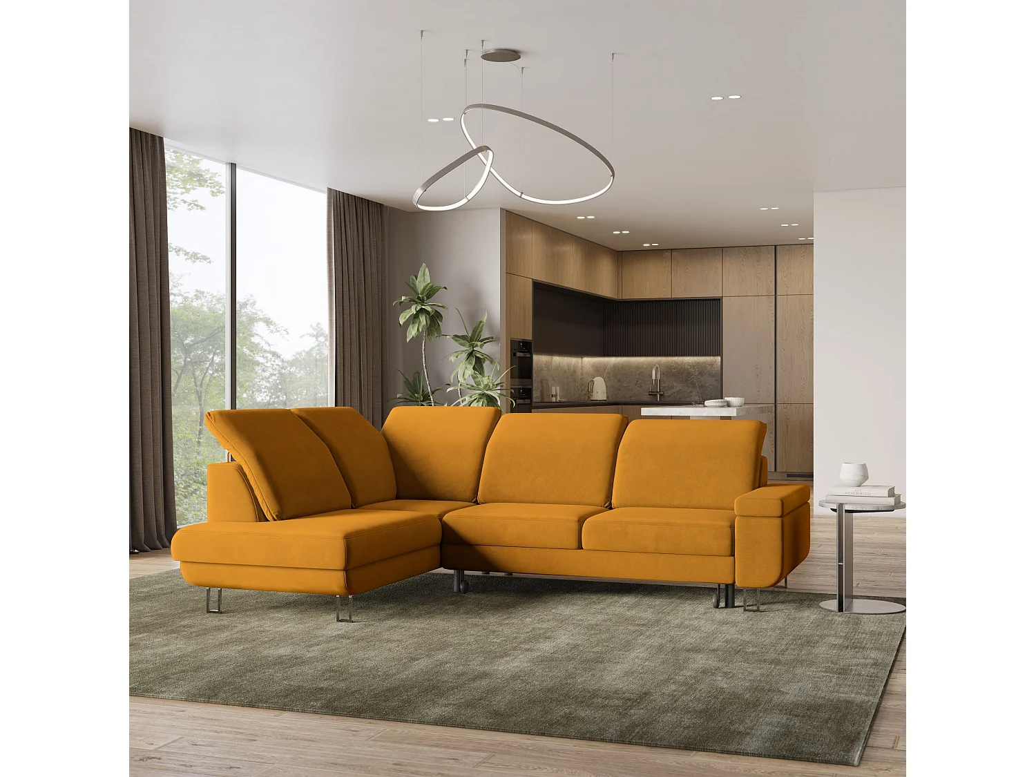 Canapé d'angle LERMA Jaune en velours avec fonction de couchage