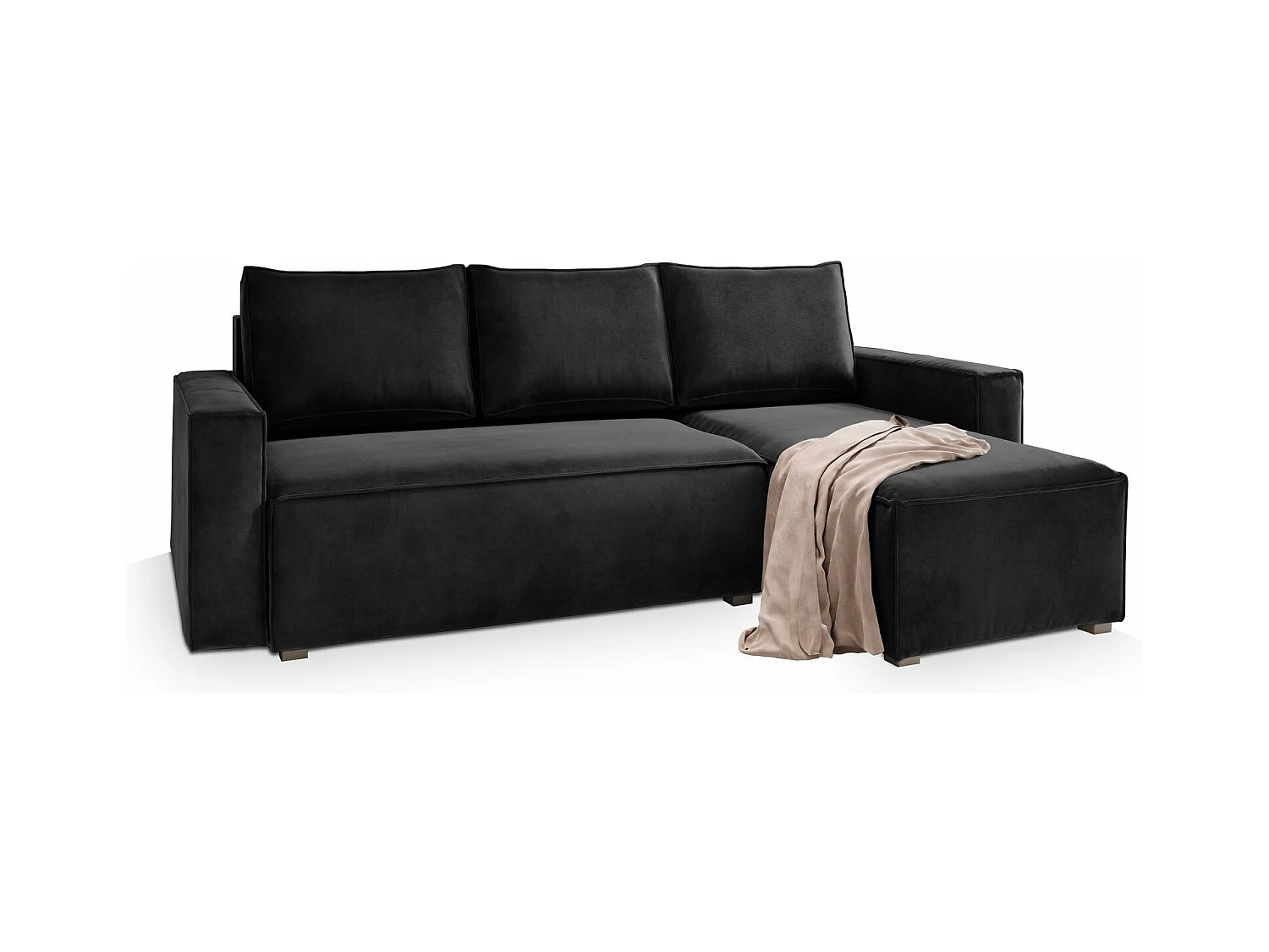 Canapé d'angle SILES Noir en velours avec fonction de couchage