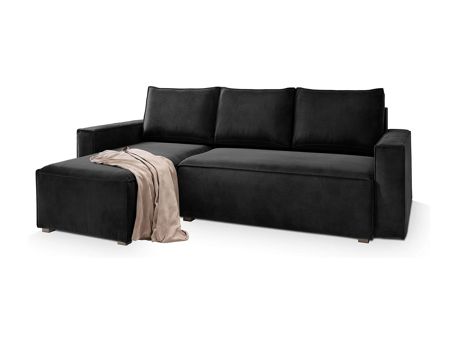 Canapé d'angle SILES Noir en velours avec fonction de couchage