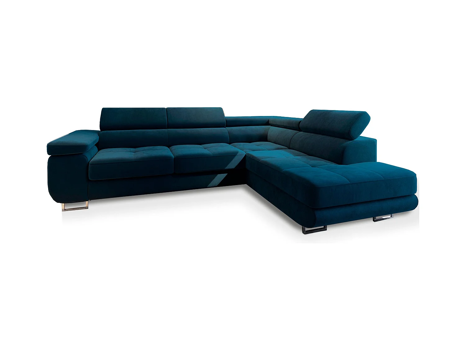 Canapé d'angle SELVA Bleu en velours avec fonction de couchage