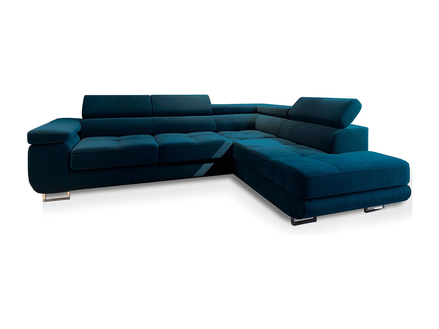 Hoekbank SELVA van fluweel met slaapfunctie Blau