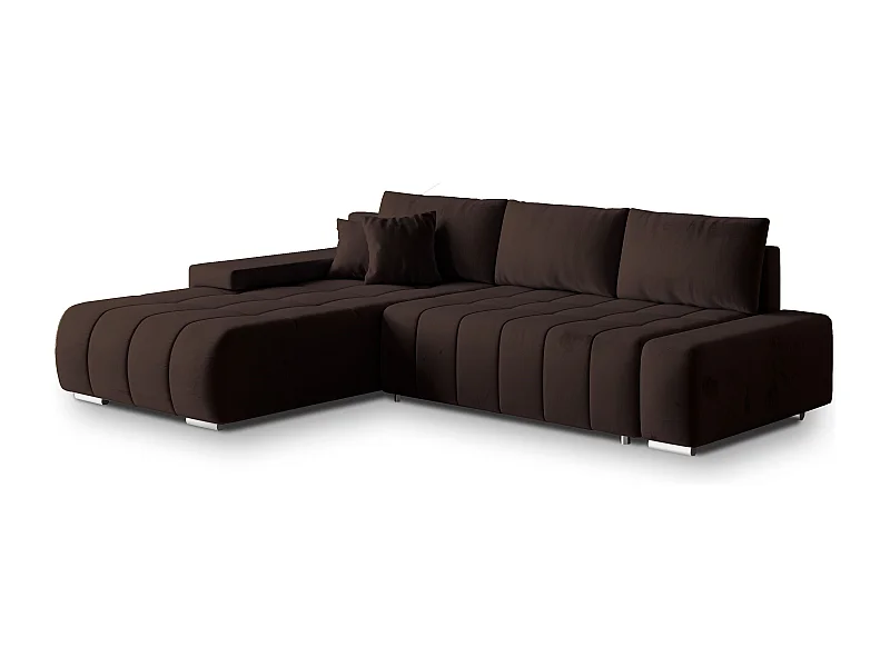 Canapé d'angle ALESE Marron en velours avec fonction de couchage