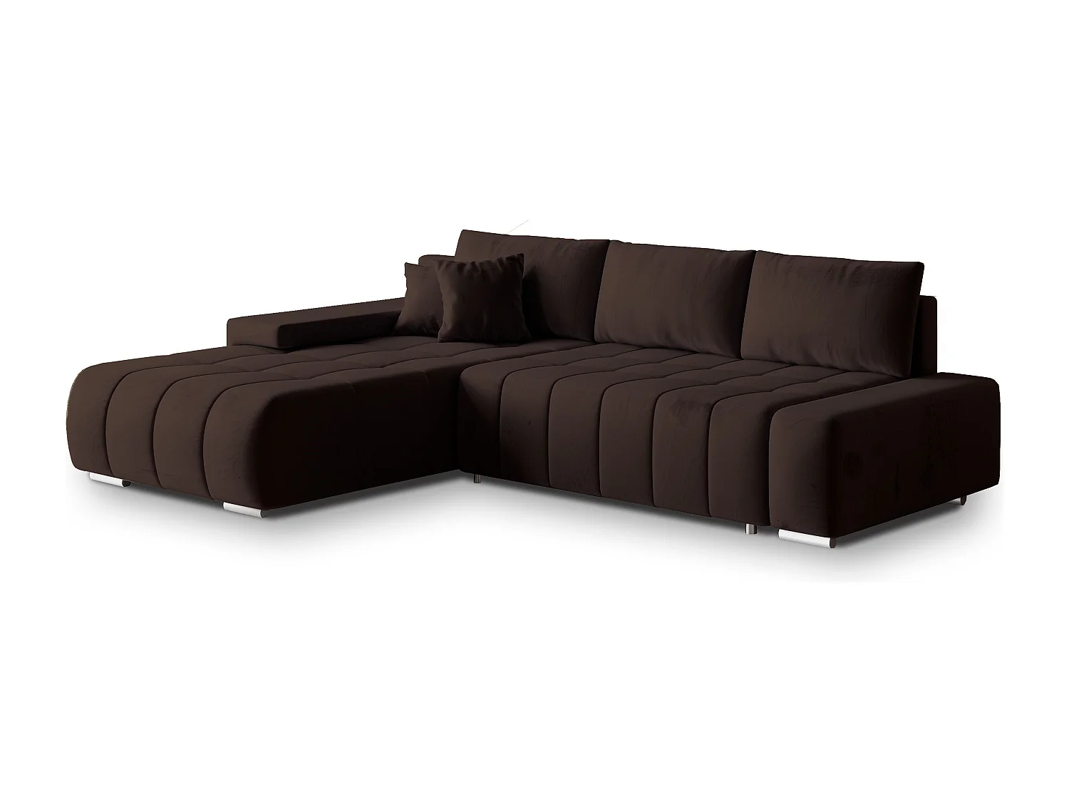 Canapé d'angle ALESE Marron en velours avec fonction de couchage