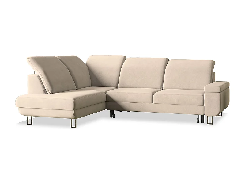 Canapé d'angle LERMA Crème en velours avec fonction de couchage
