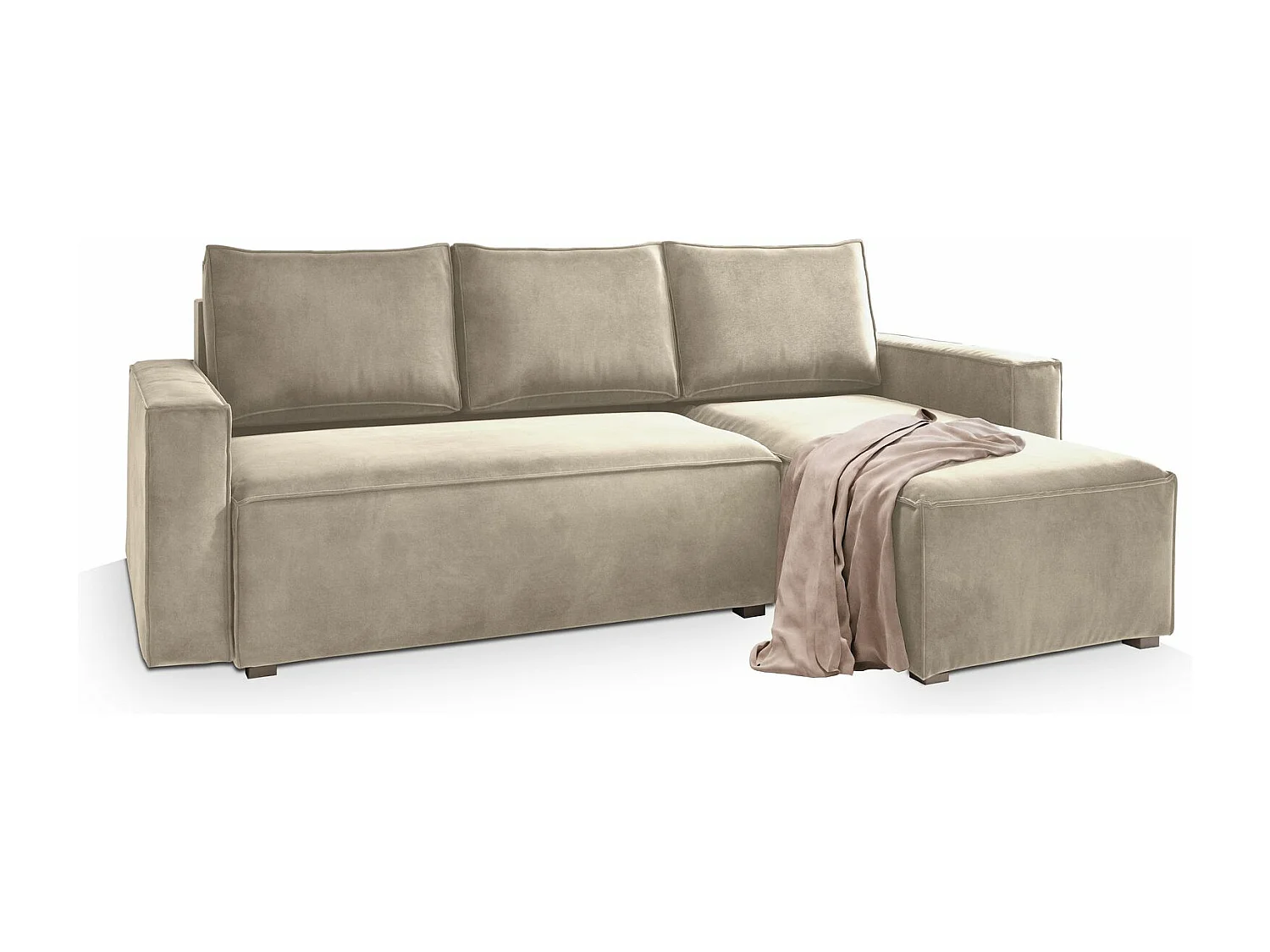 Canapé d'angle SILES Crème en velours avec fonction de couchage