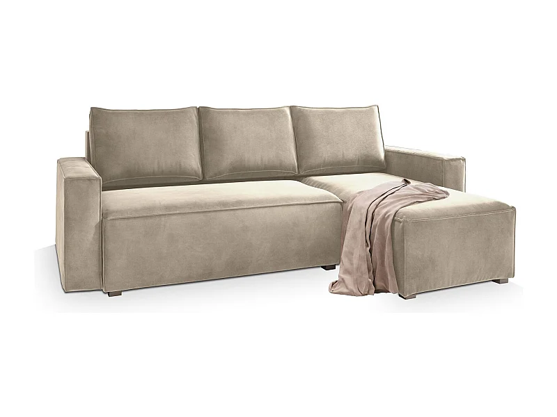 Canapé d'angle SILES Crème en velours avec fonction de couchage