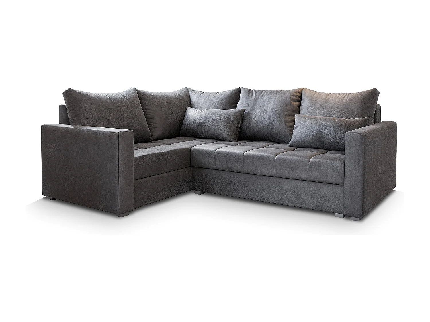 Canapé d'angle LIRENO Gris en peluche avec fonction de couchage