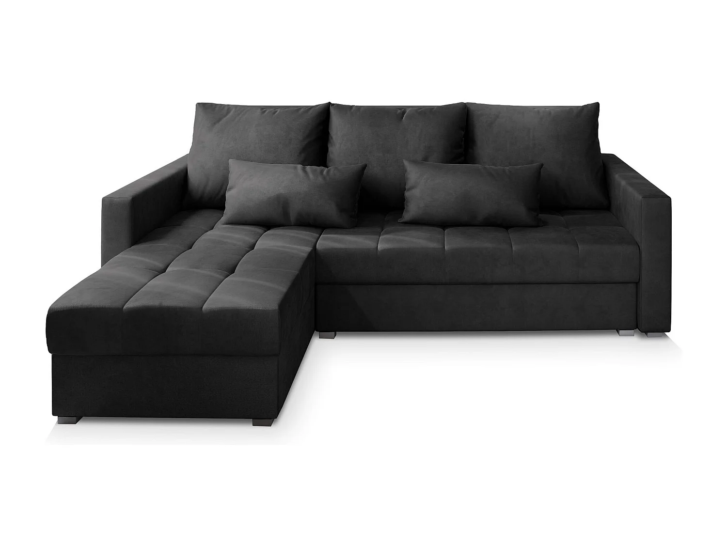Canapé d'angle KOS Noir en velours avec fonction de couchage