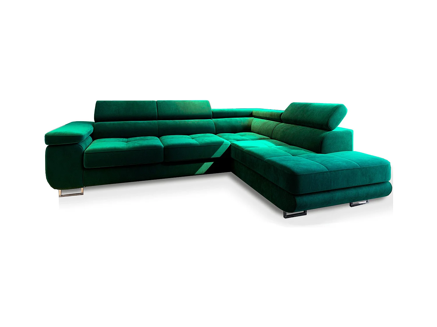 Canapé d'angle SELVA Vert en velours avec fonction de couchage