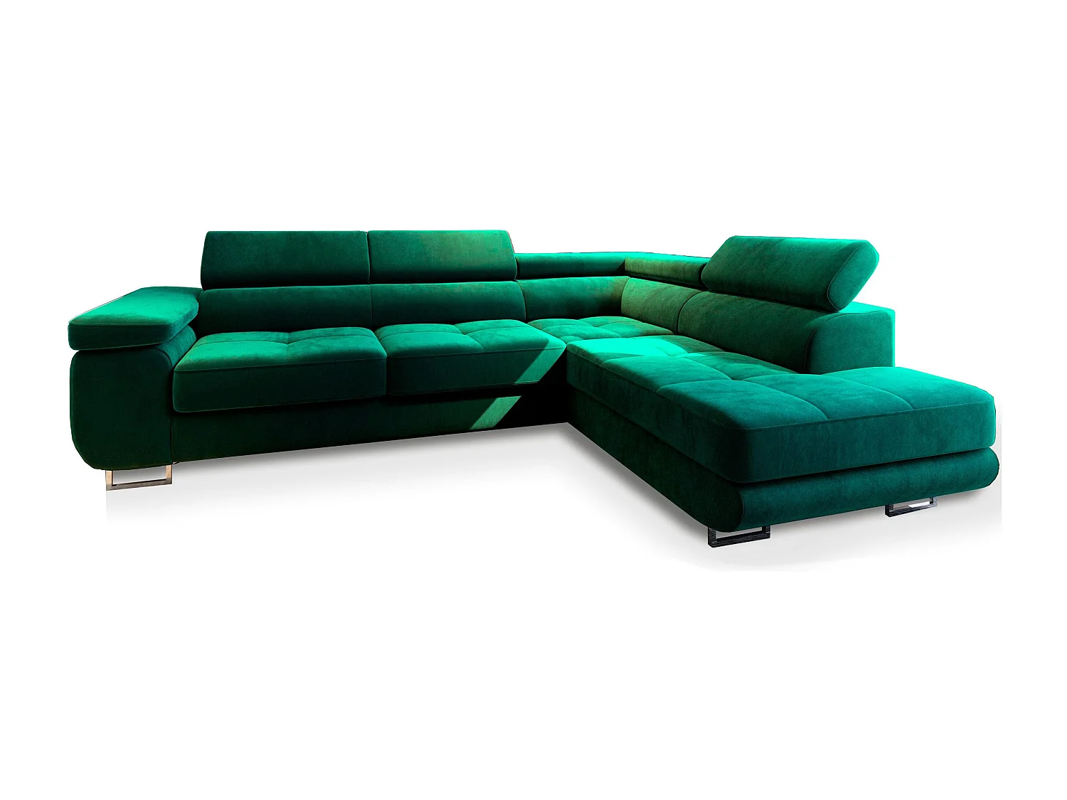 Canapé d'angle SELVA Vert en velours avec fonction de couchage