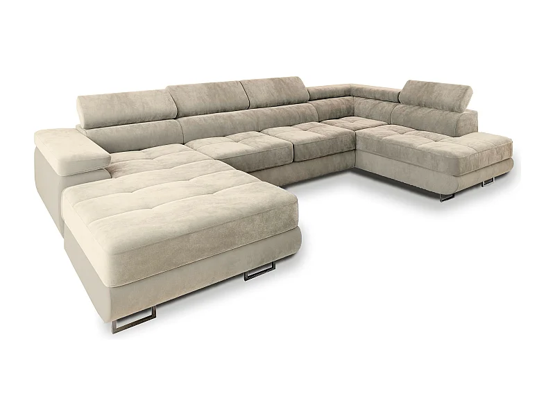 Canapé d'angle CASONE Crème en velours avec fonction de couchage