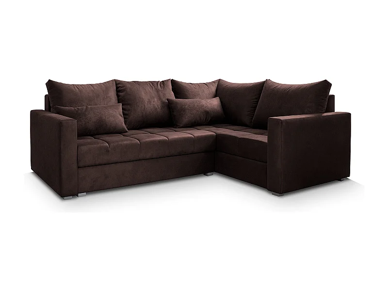 Canapé d'angle LIRENO Marron en peluche avec fonction de couchage