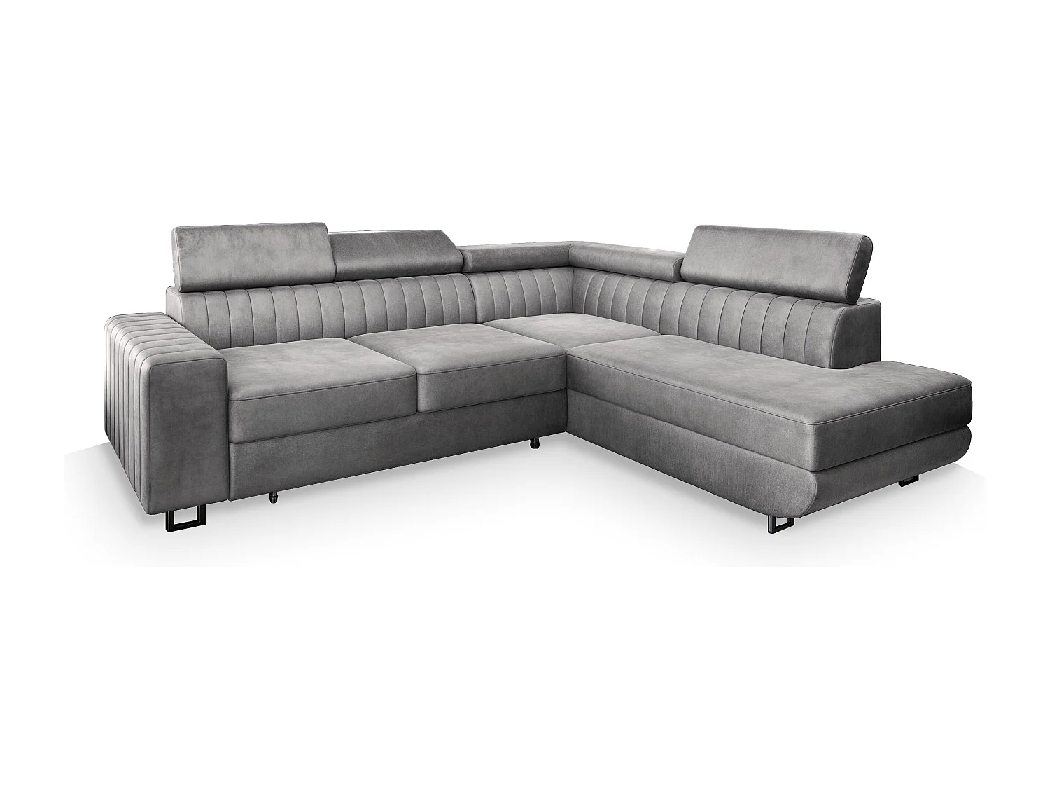 Canapé d'angle NOLA Gris clair en velours avec fonction de couchage