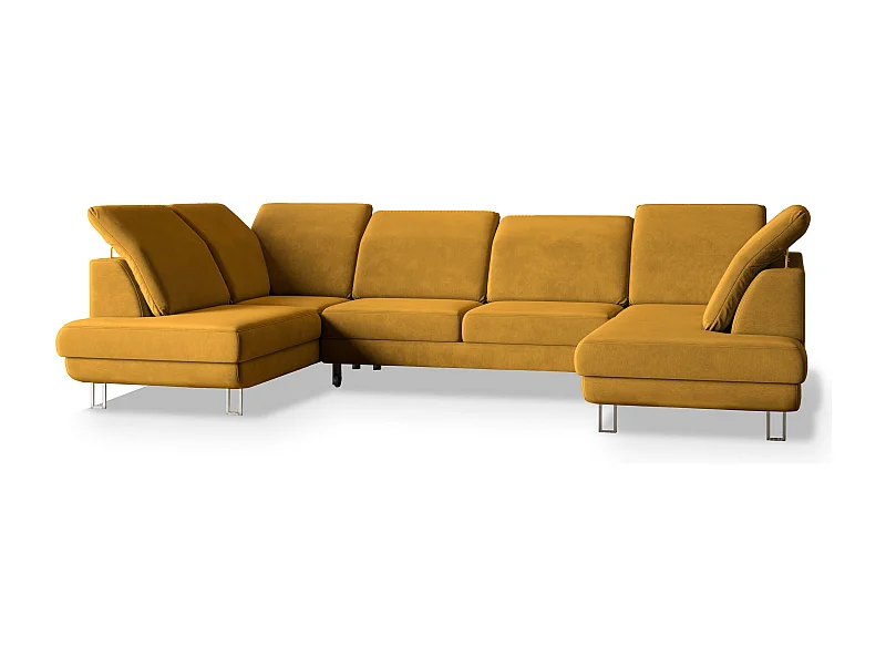 Canapé d'angle TERAMO Jaune en velours avec fonction de couchage
