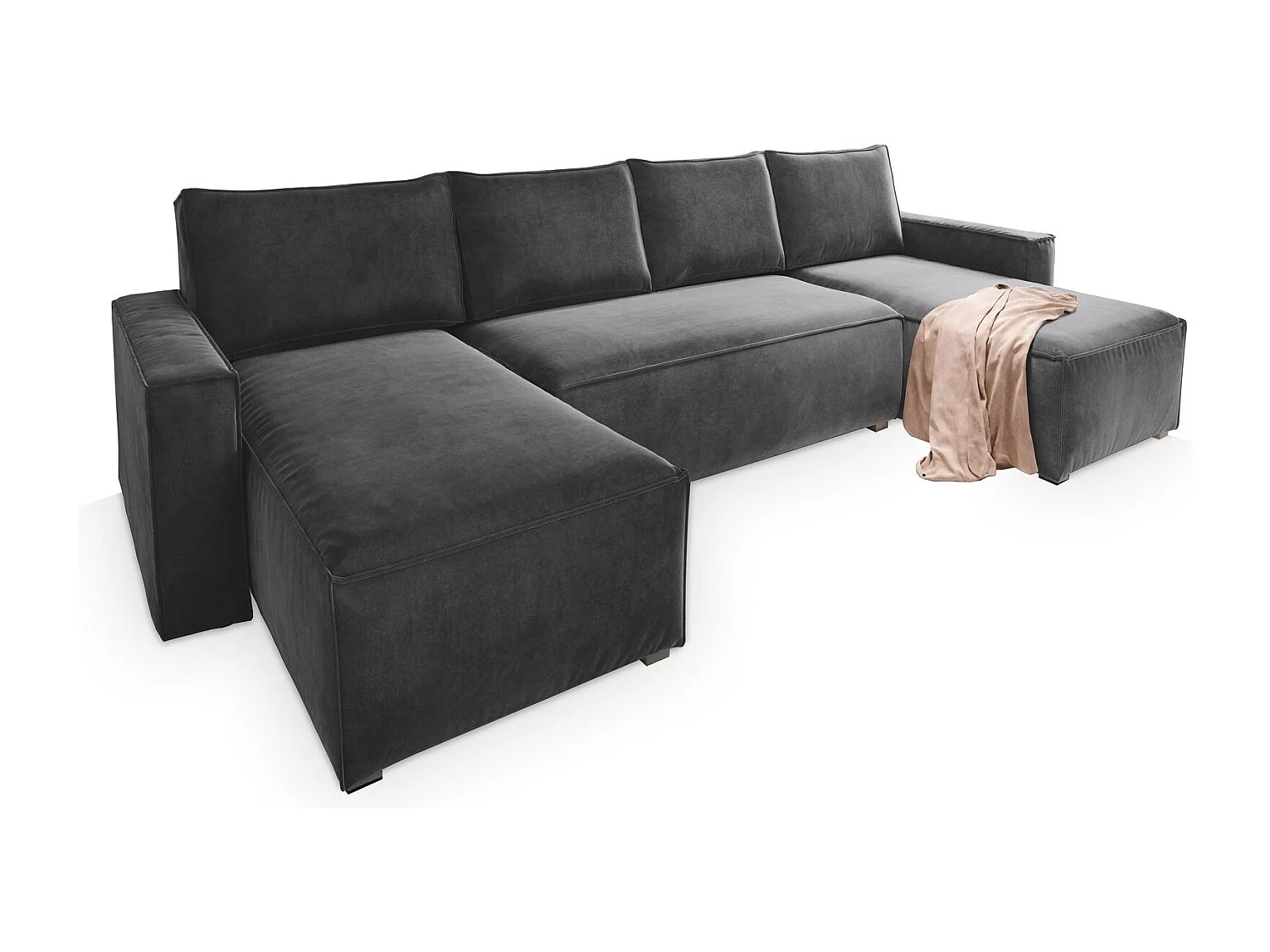 Canapé d'angle DENI Gris en velours avec fonction de couchage