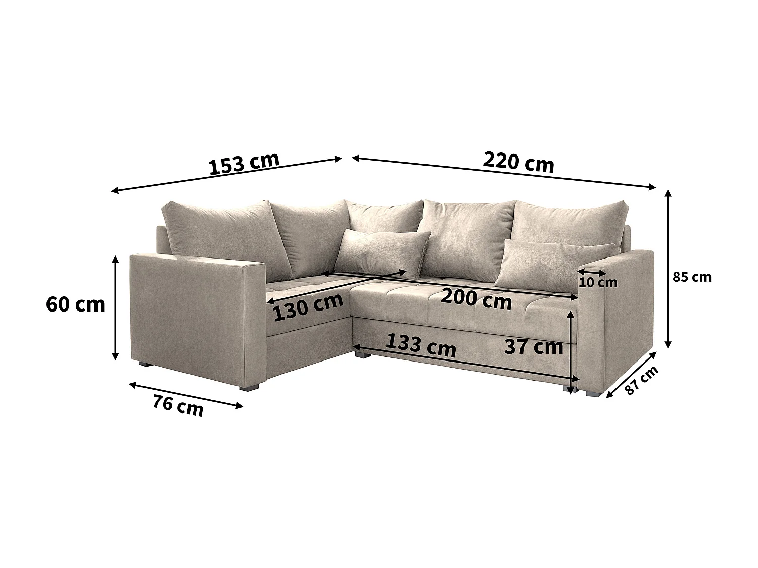 Canapé d'angle LIRENO Rose poudré en peluche avec fonction de couchage