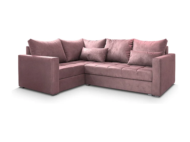 Canapé d'angle LIRENO Rose poudré en peluche avec fonction de couchage