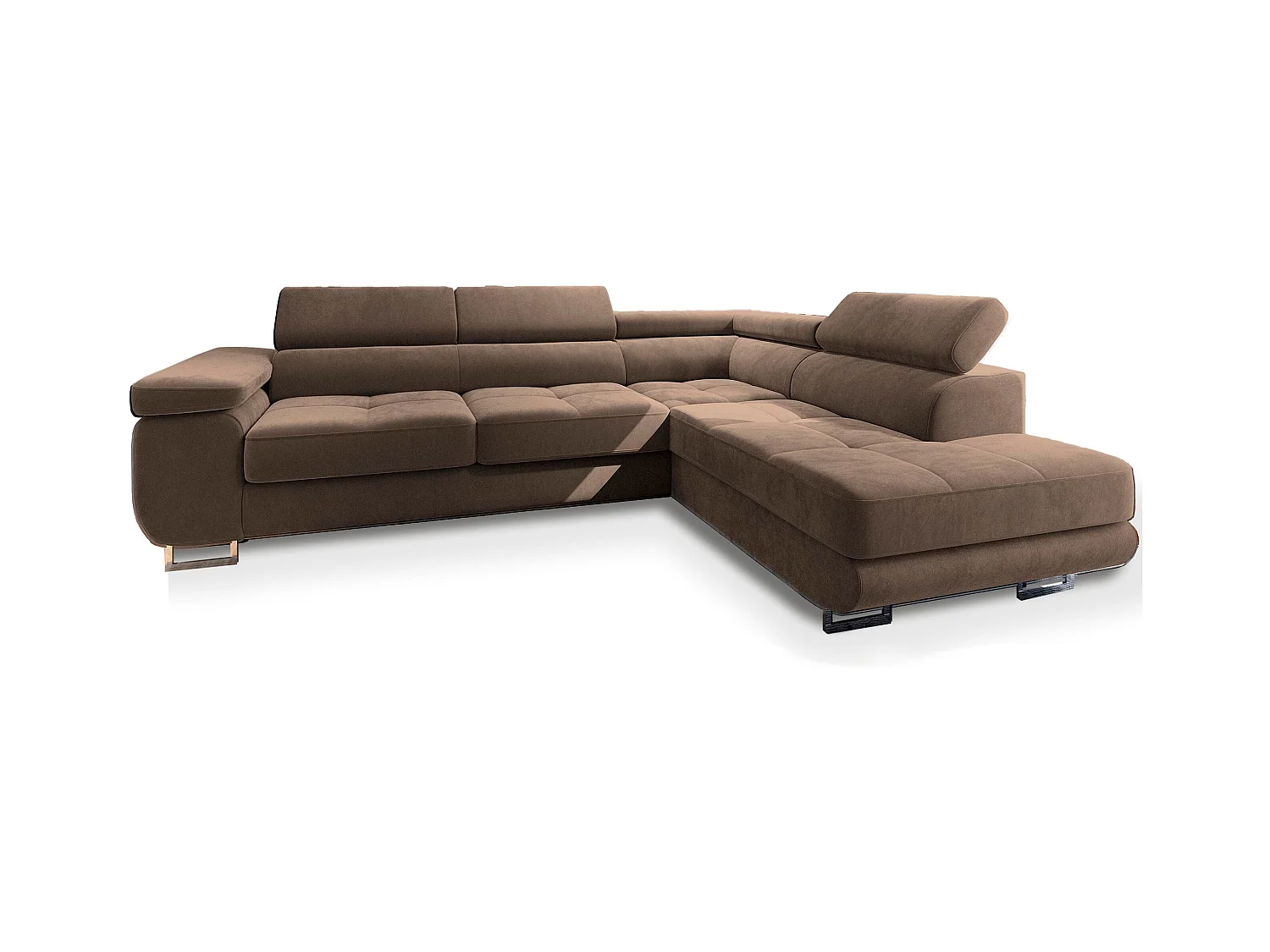 Canapé d'angle SELVA Beige en velours avec fonction de couchage