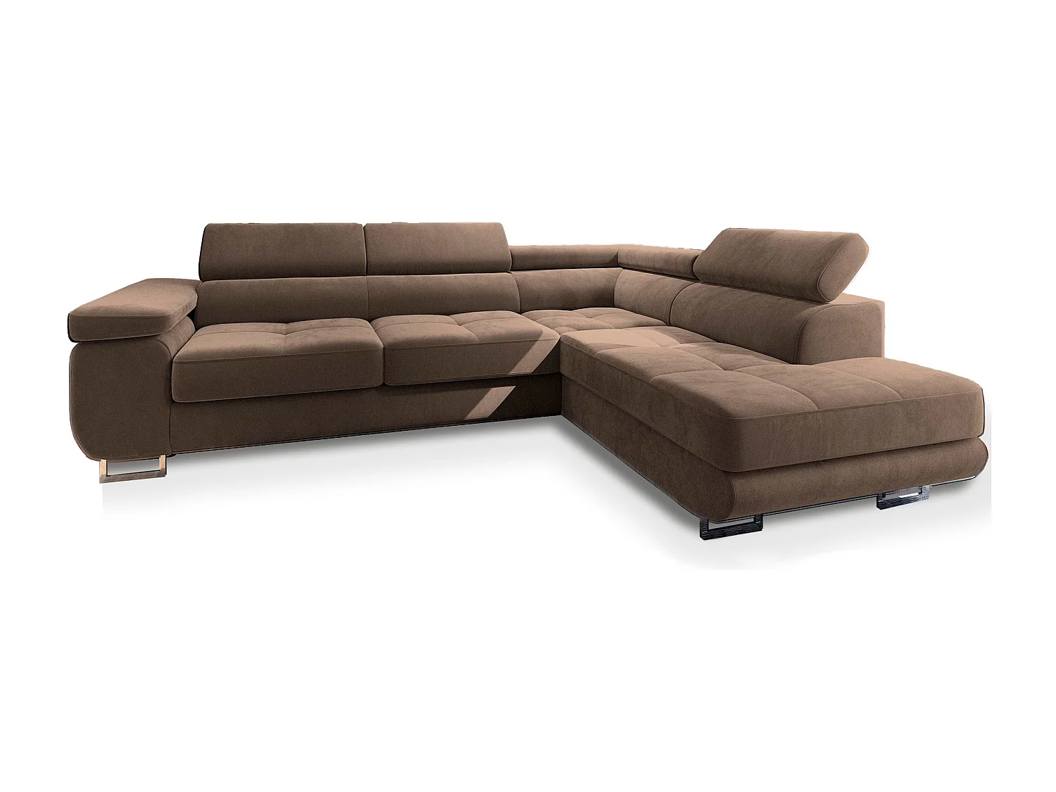 Canapé d'angle SELVA Beige en velours avec fonction de couchage