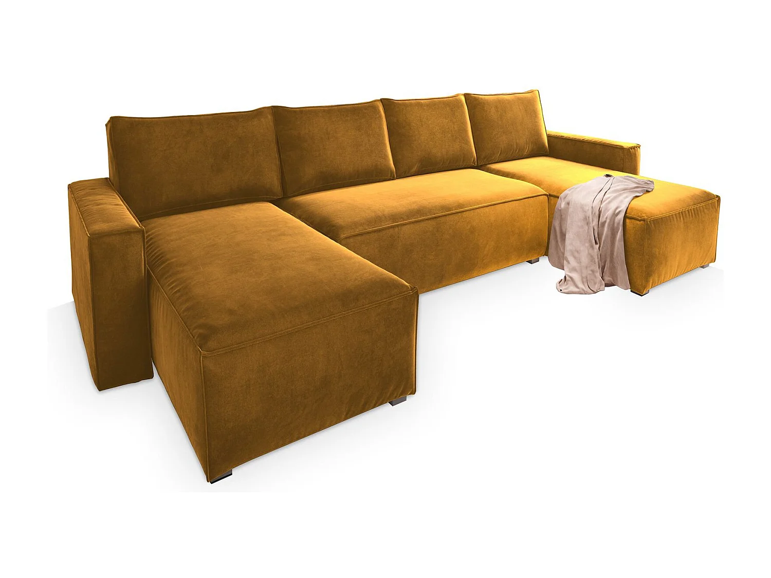 Canapé d'angle DENI Jaune en velours avec fonction de couchage