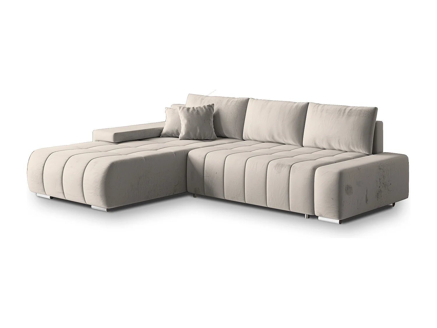 Canapé d'angle ALESE Crème en velours avec fonction de couchage