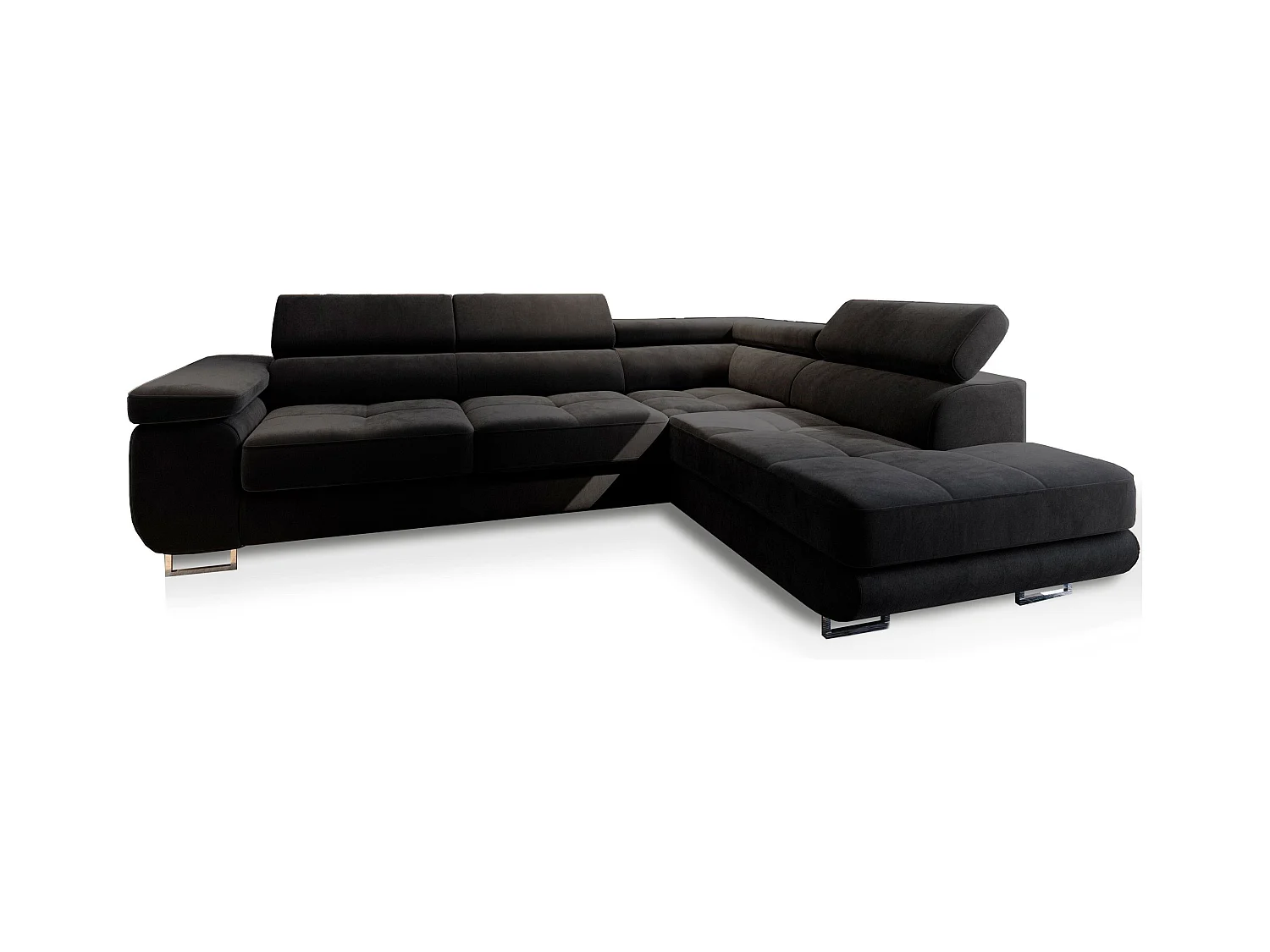 Canapé d'angle SELVA Noir en velours avec fonction de couchage