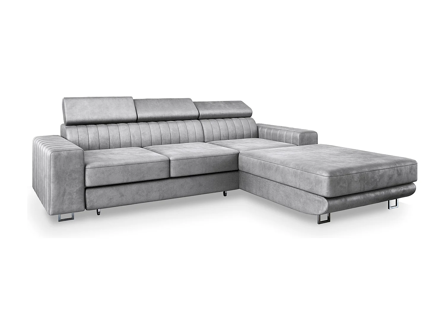 Canapé d'angle NOTO Gris clair en velours avec fonction de couchage