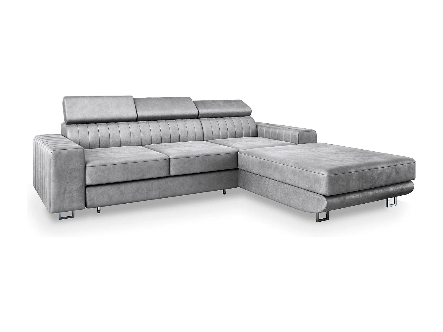 Canapé d'angle NOTO Gris clair en velours avec fonction de couchage