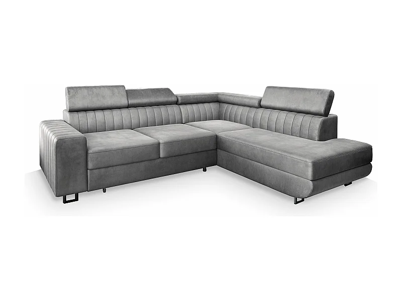 Canapé d'angle NOLA Gris clair en velours avec fonction de couchage